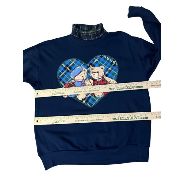Vintage Basic Editions Turtleneck Sweatshirt Womens M Teddy Bear Plaid USA - Image 10
