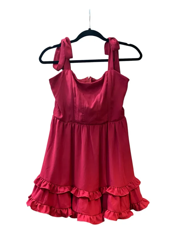 Lucy in the Sky Burgundy Wine Tie Strap Ruffle Mini Dress M Wedding Guest Party - Image 3
