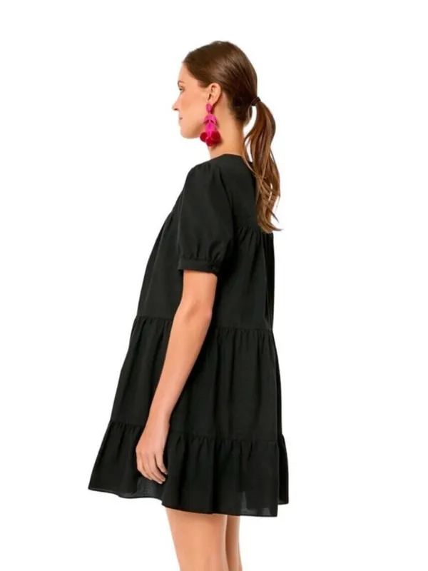 Tuckernuck Pomander Place Quinn Dress Size M Black Tiered Mini Swing Puff Sleeve - Image 2