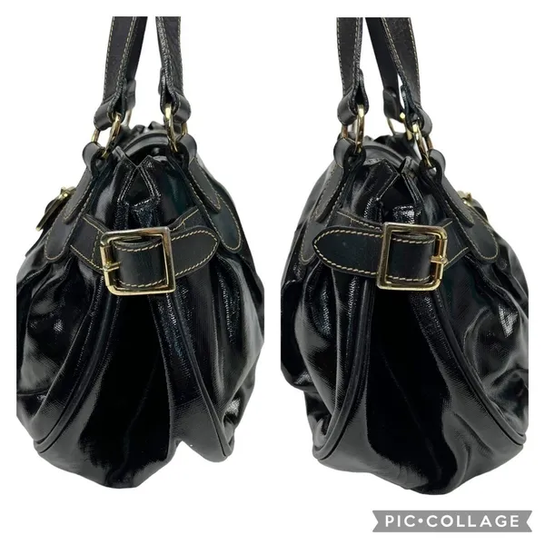 Longchamp Black Patent Leather Dual Handle Satchel Shoulder Bag - Image 5