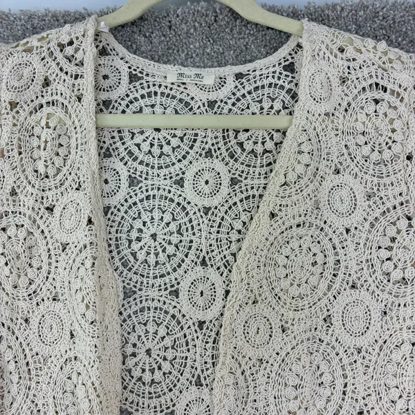 Miss Me Women's S Ivory Crochet Lace Long Duster Cardigan Cottagecore Etherreal - Image 5