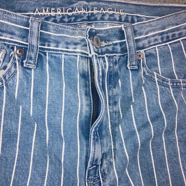 American Eagle Pinstripe Mom Jeans 4 29x27 Blue Retro High Waisted Tapered Leg - Image 5