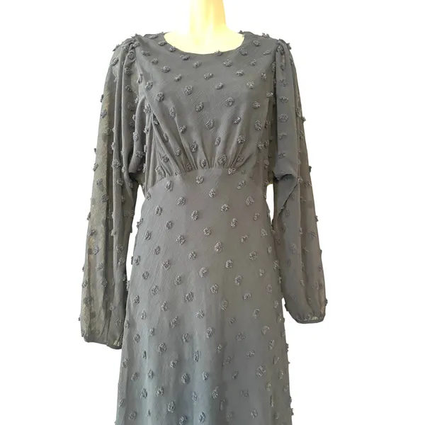 Anthropologie Eri + Ali Michaela Textured Swiss Dot Midi Navy Dress 2 - Image 8