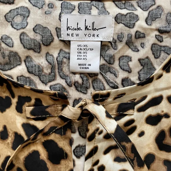 Nicole Miller NY Leopard Mini Dress Bows Puff‎ Sleeves Cotton dress - XS NWT - Image 4