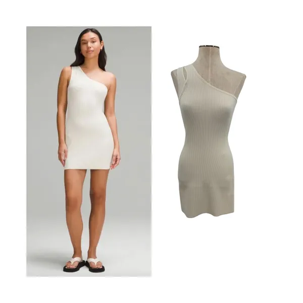 Lululemon Ribbed Asymmetrical One Shoulder Knit Mini Dress Ivory Size‎ XXS - Image 2