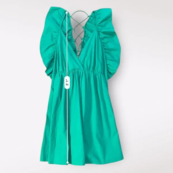 Umgee‎ Kelly Green Tiered Ruffled Corset Back Mini Dress Preppy Casual Size L - Image 5