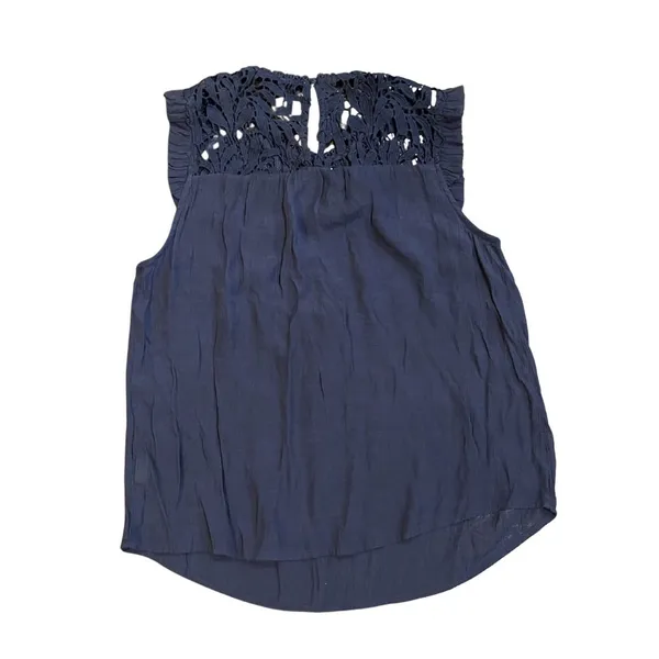 MINE Sleeveless Navy Blue Lace Crochet Bodice Blouse SZ M Casual Bohemian - Image 2