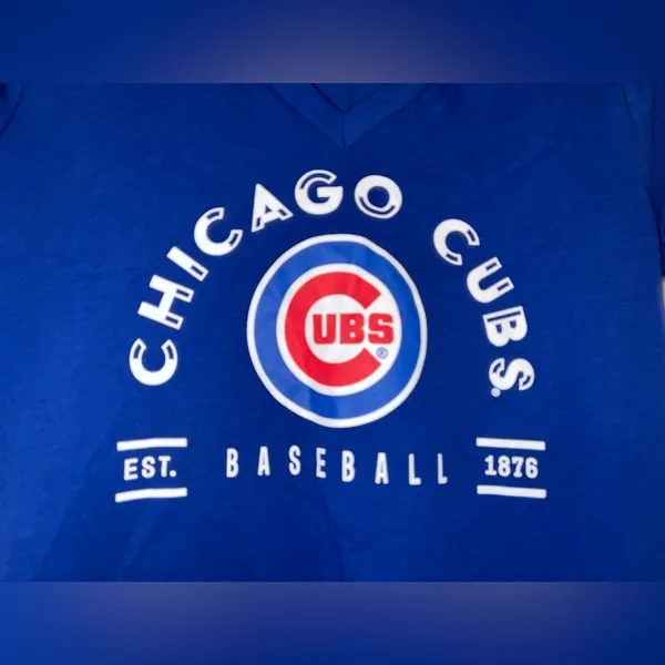 MLB Chicago Cubs Royal Blue Short Sleeve V‑Neck Tee with Logo - Image 3