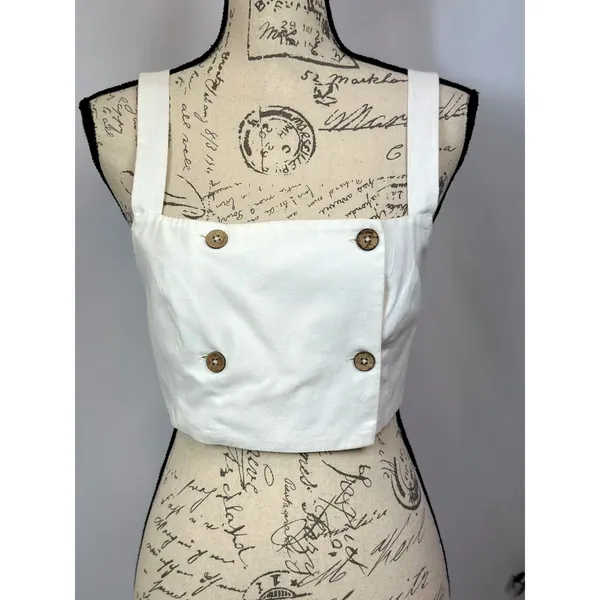 Free People This is Love 4 Button Crop Top White Med - Image 5