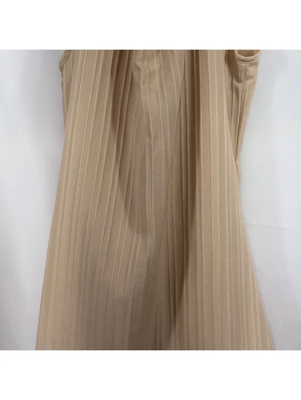 Women’s Beige Textured Halter Neck Midi Dress Size M - Image 3
