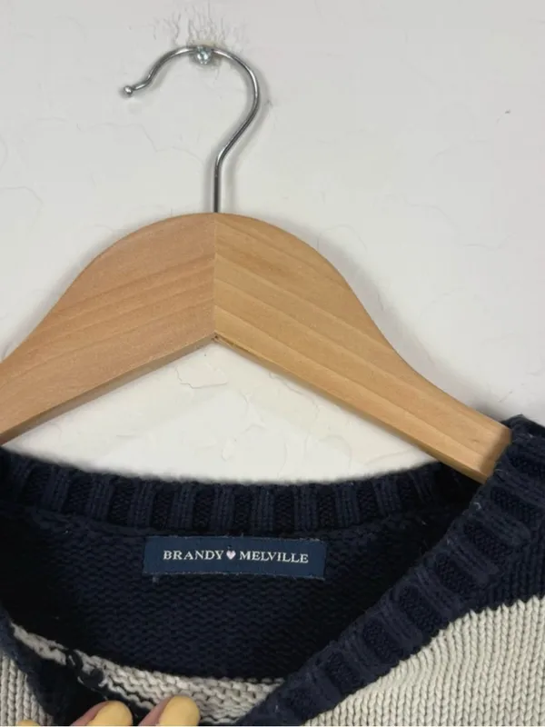 John Galt Brandy Melville Sweater Womens OS Navy‎ White Classic Striped Crewneck - Image 5