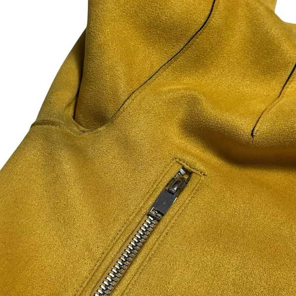 Zara Faux Suede Mustard Yellow Moto Jacket Belted Biker Zip Fall Grunge M - Image 8