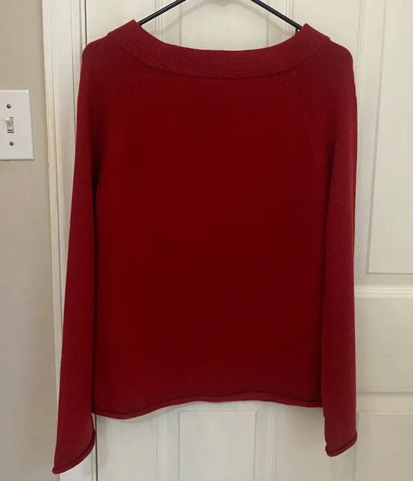 LOFT Boatneck Rolled Hem Rabbit Hair Sweater in Deep Red - Image 5