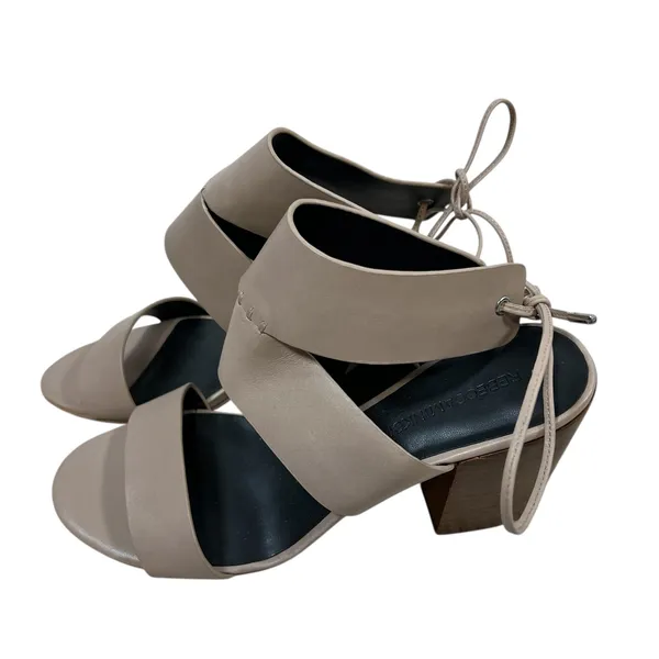 Rebecca Minkoff Nude Leather Block Heel Lace Up Sandals Beige Womens‎ 7.5 M - Image 3