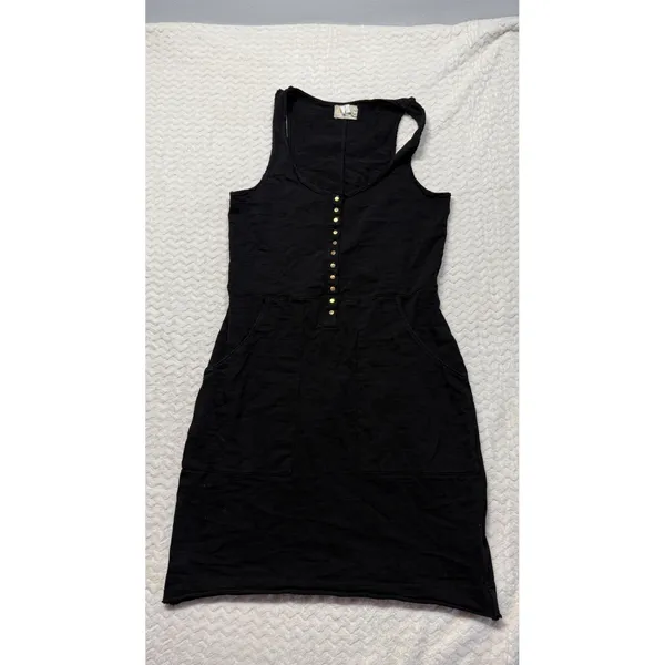 Nation LTD Womens Black Henley Snap Tank Dress Racerback Pockets XS - Image 2