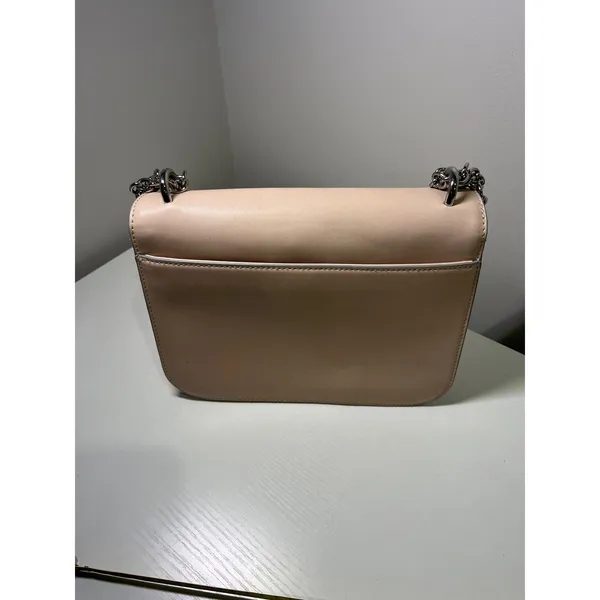 Pale Pink Vegan Faux Leather Chain Strap‎ Crossbody Bag Structured Flap Handbag - Image 6