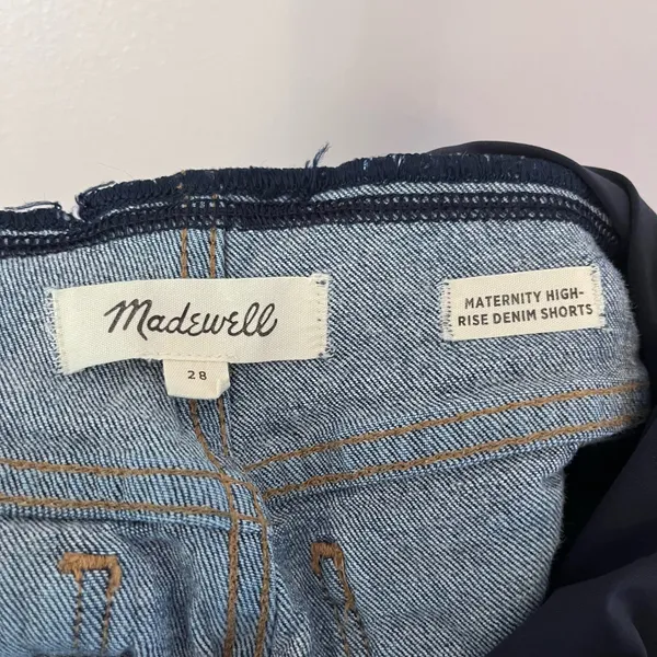 Madewell Maternity Stretch Denim Over-the-Belly Cuffed Raw Hem Burke Shorts 28 - Image 4