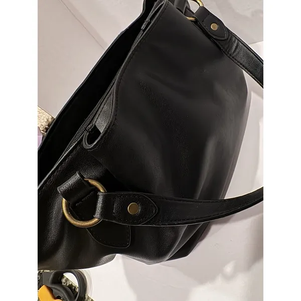 FRYE AND CO. Black Satchel Double Handles Detachable Strap Zipper Brass Hardware - Image 4