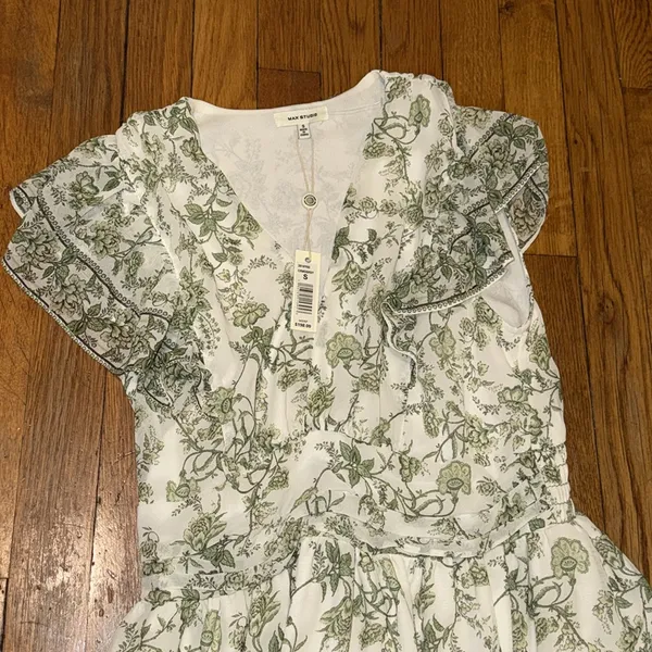 NWT max studio Georgette green garden Floral Ruffle midi maxi dress size S - Image 3