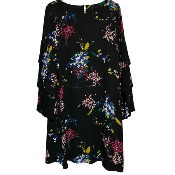 Worthington Women's Black‎ Floral Pleated Ruffled Sleeve Dress Size 14 - Image 2