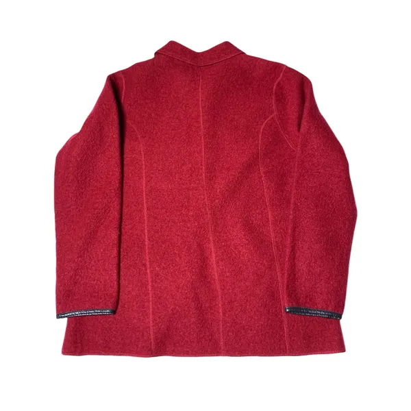 Charter Club Womens L Red 100% Wool Jacket 4 Pocket Button Front Leather Trim - Image 4