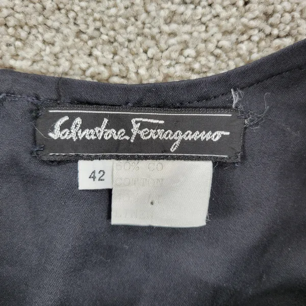 VTG Salvatore Ferragamo Dress 42 Black Linen Sheath Square Neck Straps LBD - Image 2