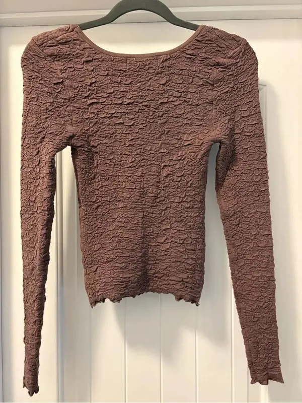 NATURAL LIFE Textured Square-Neck Long Sleeve Top - Mauve - Image 4