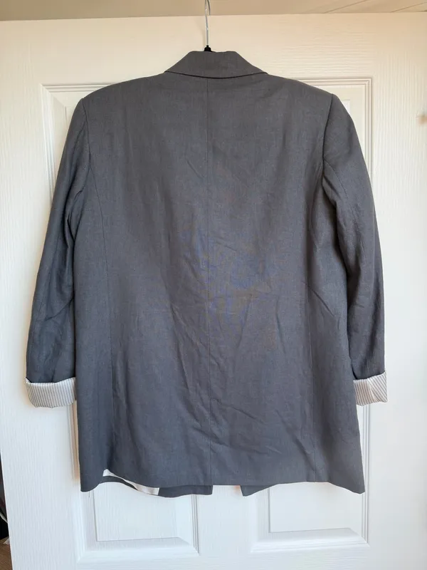 Zara Linen Blend Blazer with printed cuff Grey M - Image 5