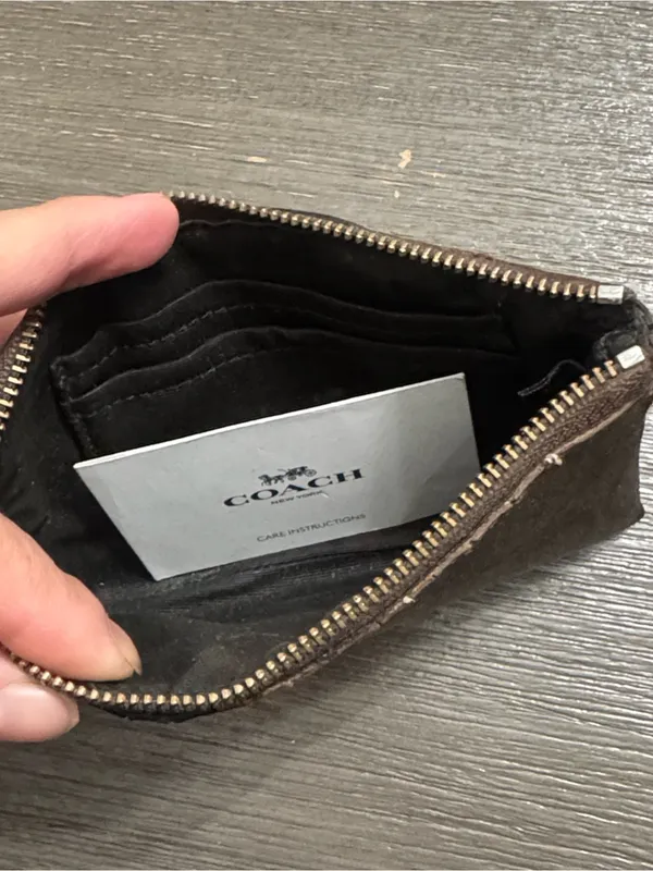 Coach Brown Signature Zip Pouch with Black Center Stripe - Image 7