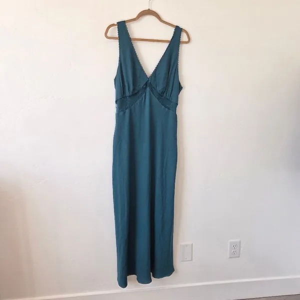 Turquoise Aqua Maxi Babydoll Dress Sheer Mesh Lace Sleeveless Formal Dinner XL - Image 9