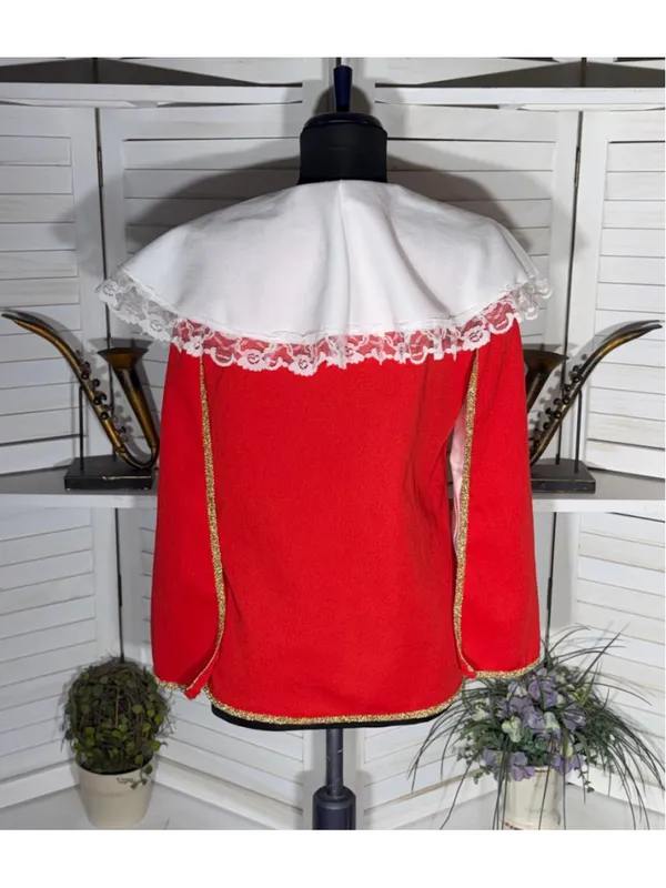 Vintage red musketeer costume top lace gold cross court jester ren fair cosplay - Image 2