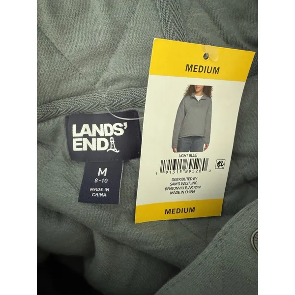 NWT Lands End Quilted Pullover Snap Sweatshirt Women’s Size Medium Light Blue - Image 6