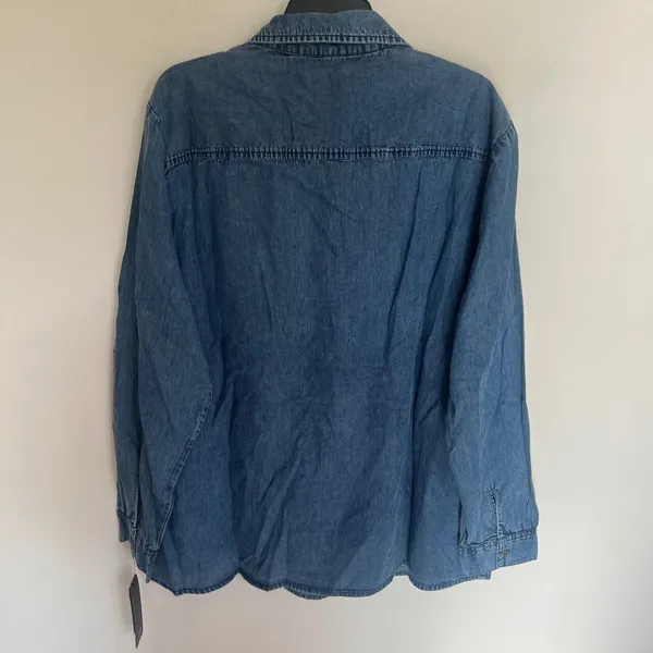 Earl Jean Womens 2X Blue Denim Chambray‎ Lace Up Pullover Shirt Long Sleeve NWT - Image 7