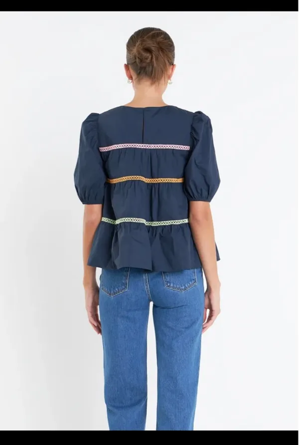 English Factory Navy Top with Multicolor Accents - Image 3