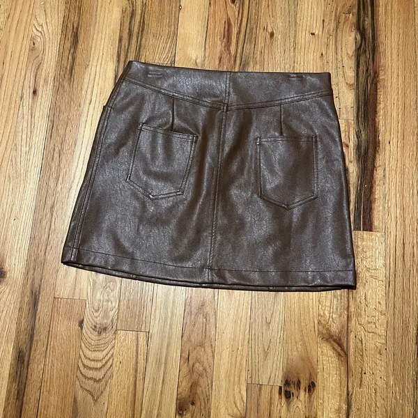 Olivaceus Brown Faux Leather Mini Skirt Size L - Image 3