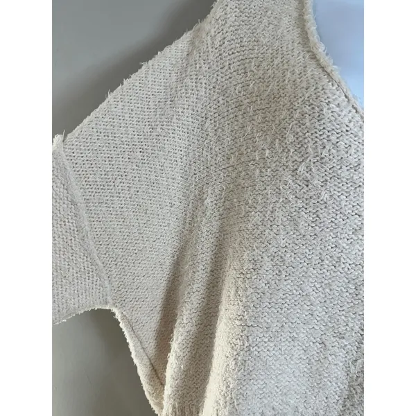We The Free Free People Theo V Neck Sweater Cream Textured Knit XL OB1368374 - Image 7