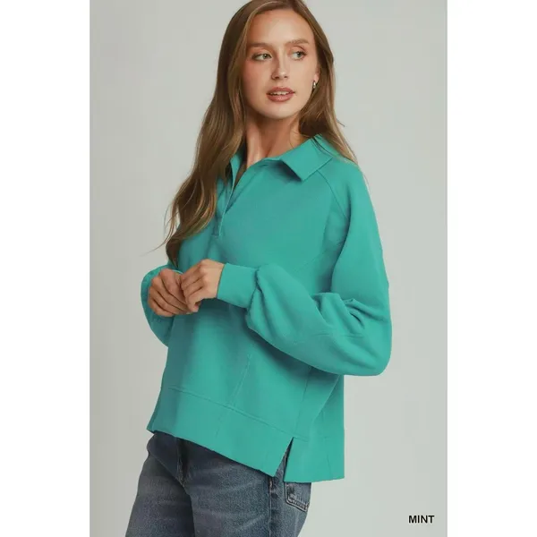 Umgee‎ Brushed Waffle Polo Collared Pullover - Medium - Image 2