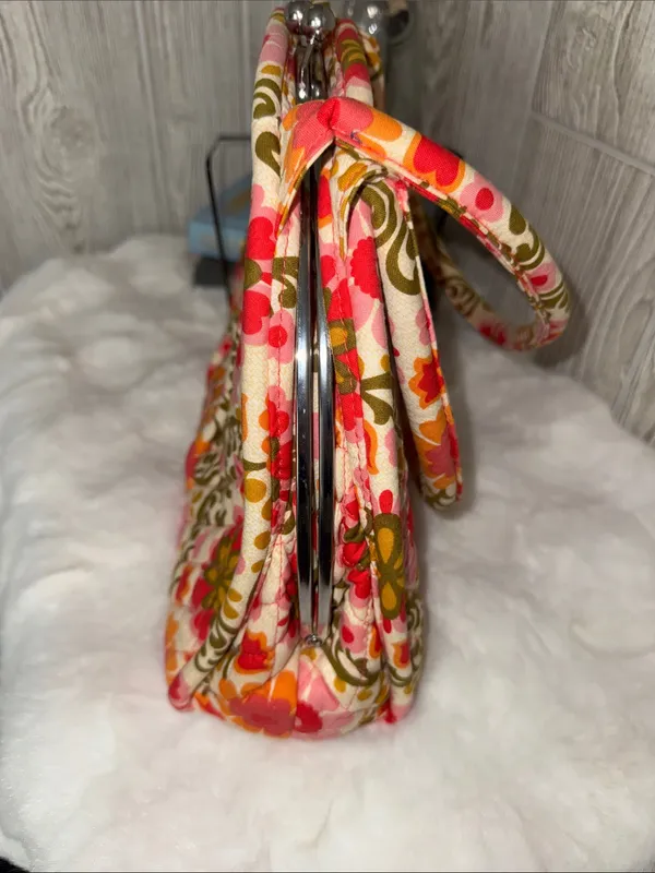 Vera Bradley Floral Quilted Handbag-Pink, Olive & Orange - Image 4