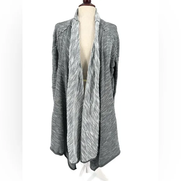 Free People In The Loop Open-Front‎ Waterfall Cardigan Gray White L - Image 4