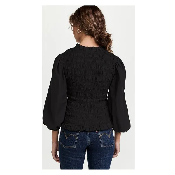 Love The Label Anthropologie Black Smocked Puff Sleeve Blouse Sz.S NWT - Image 5