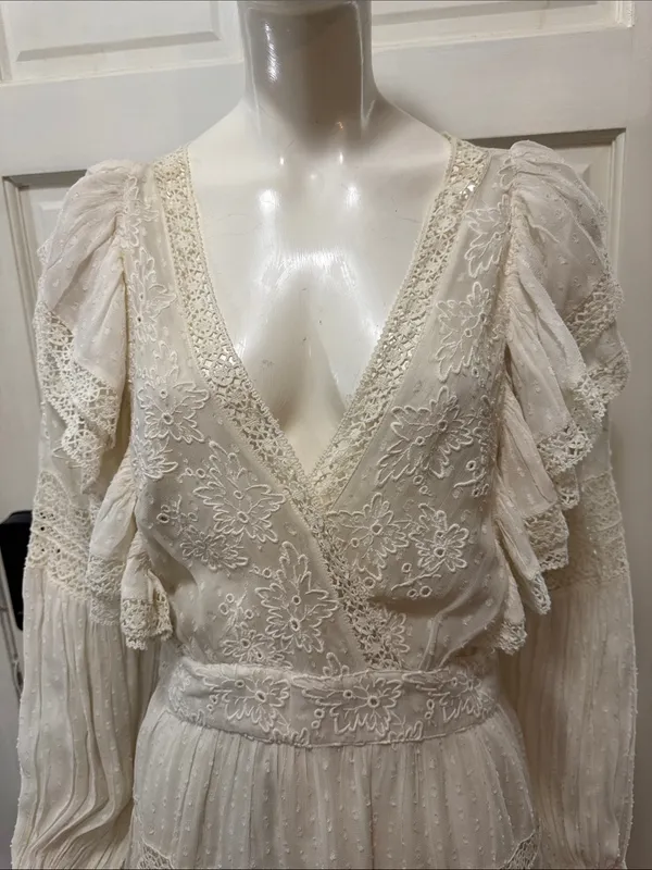 LOVESHACKFANCY Simonna Embroiled Ruffled Silk Mini Dress Size 6 - Image 3