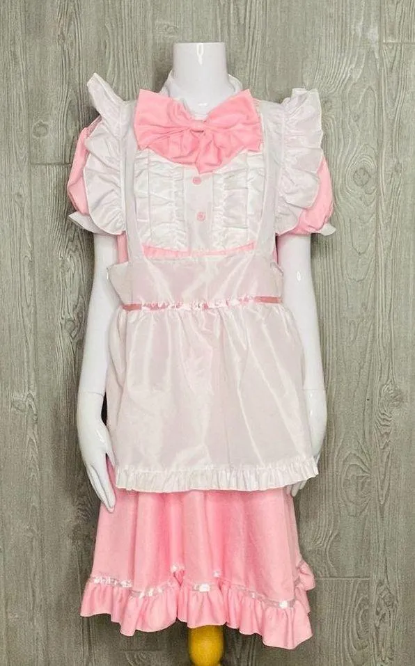 Lolita baby doll French maid pink & white dress Halloween costume cosplay XL - Image 4