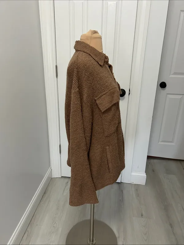 Blue Blush Oversized Ribbed Shacket Brown - Image 4