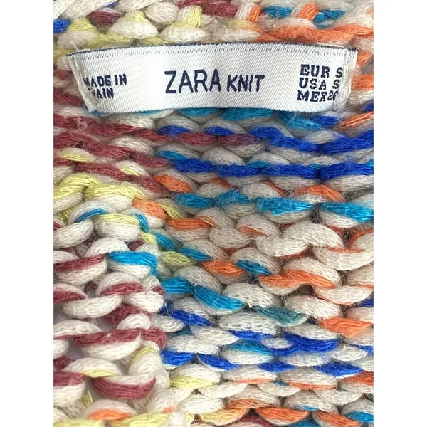 Zara Chunky Knit Relaxed Sweater 3/4 Sleeve Scoop Back S Multicolorfull Cream - Image 7