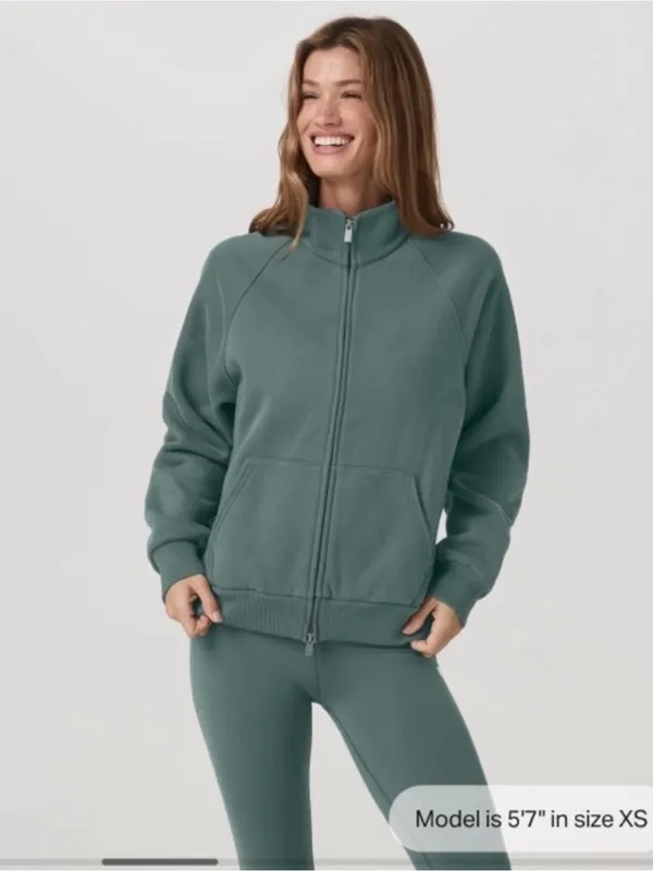Vuori Restore Double Zip Sweatshirt Jacket in Agate Green Large Organic Cotton - Image 4