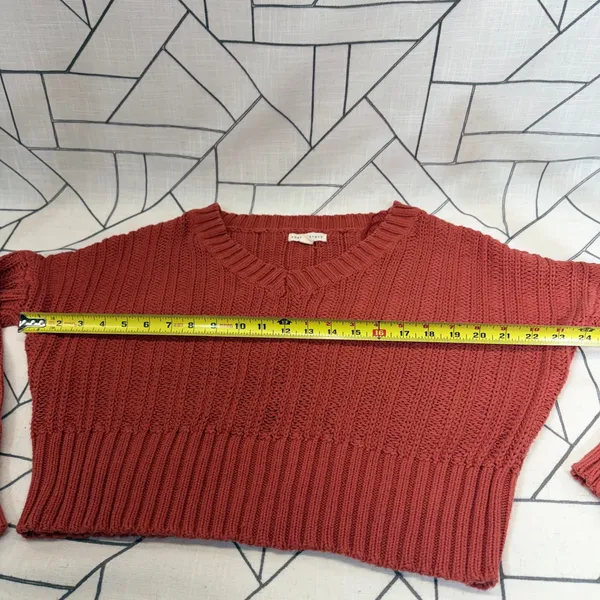 Aeropostale V-Neck Sweater Small Rust Orange Cropped Shaker Knit‎ Long Sleeve - Image 2