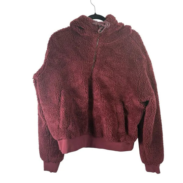 Lululemon Textured Fleece 1/2 Zip Hoodie Pullover Sweater Red Merlot‎ Womens 14 - Image 2