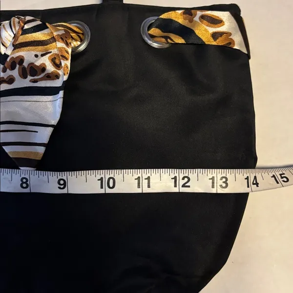Black Nylon Tote/Shoulder Bag Tie Interwoven Thru Bag 3 Compartments One Zipper - Image 12