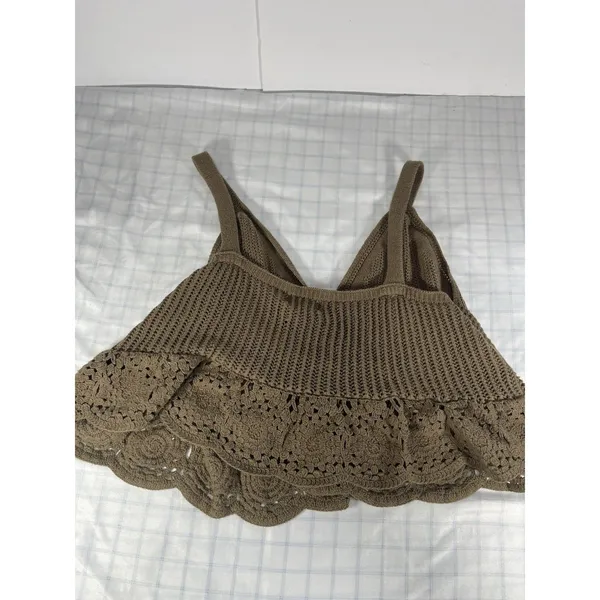 Universal Thread XL Brown Crochet Knit Peplum Tank Top Button Front Boho Cottage - Image 9