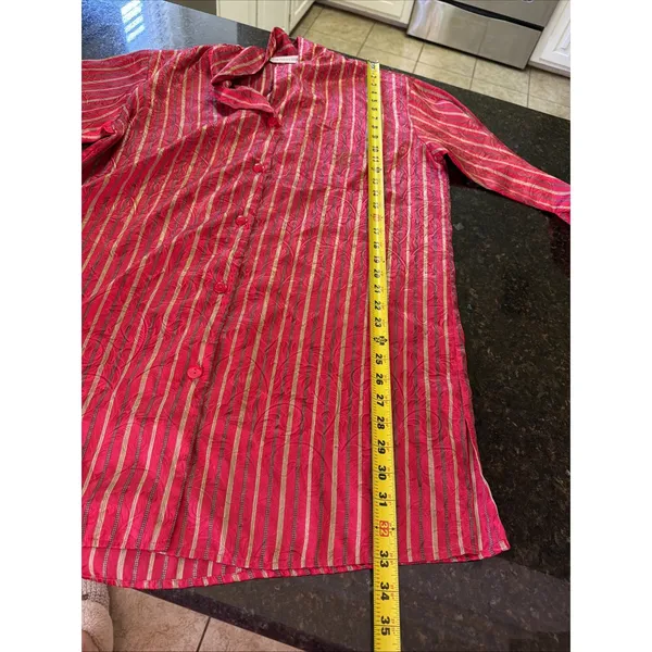 Vintage 90s Victoria Secret Nightshirt Nightgown Button Up Satin Red Gold Sz M - Image 8